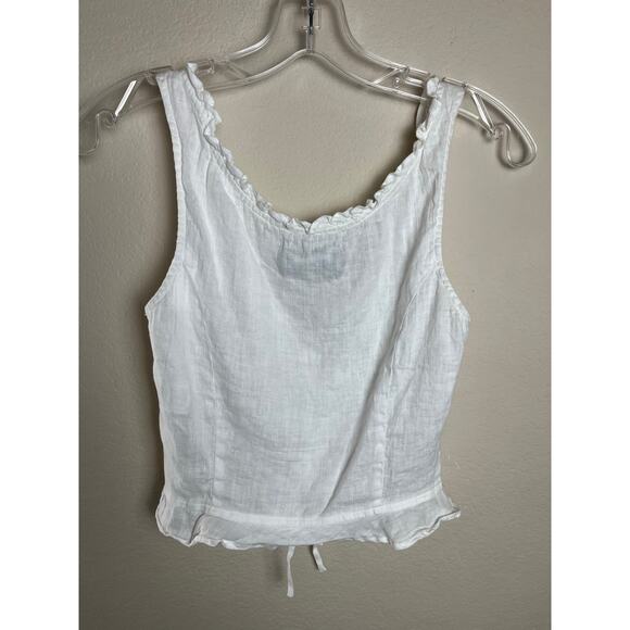 Reformation | XS Kiera Tank Linen White Sleeveless Ruffle Crop - Picture 4 of 7